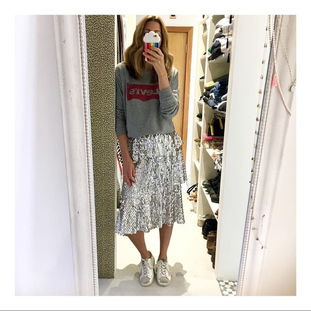 Zara tiered sequin midi skirt size M blogger fave!